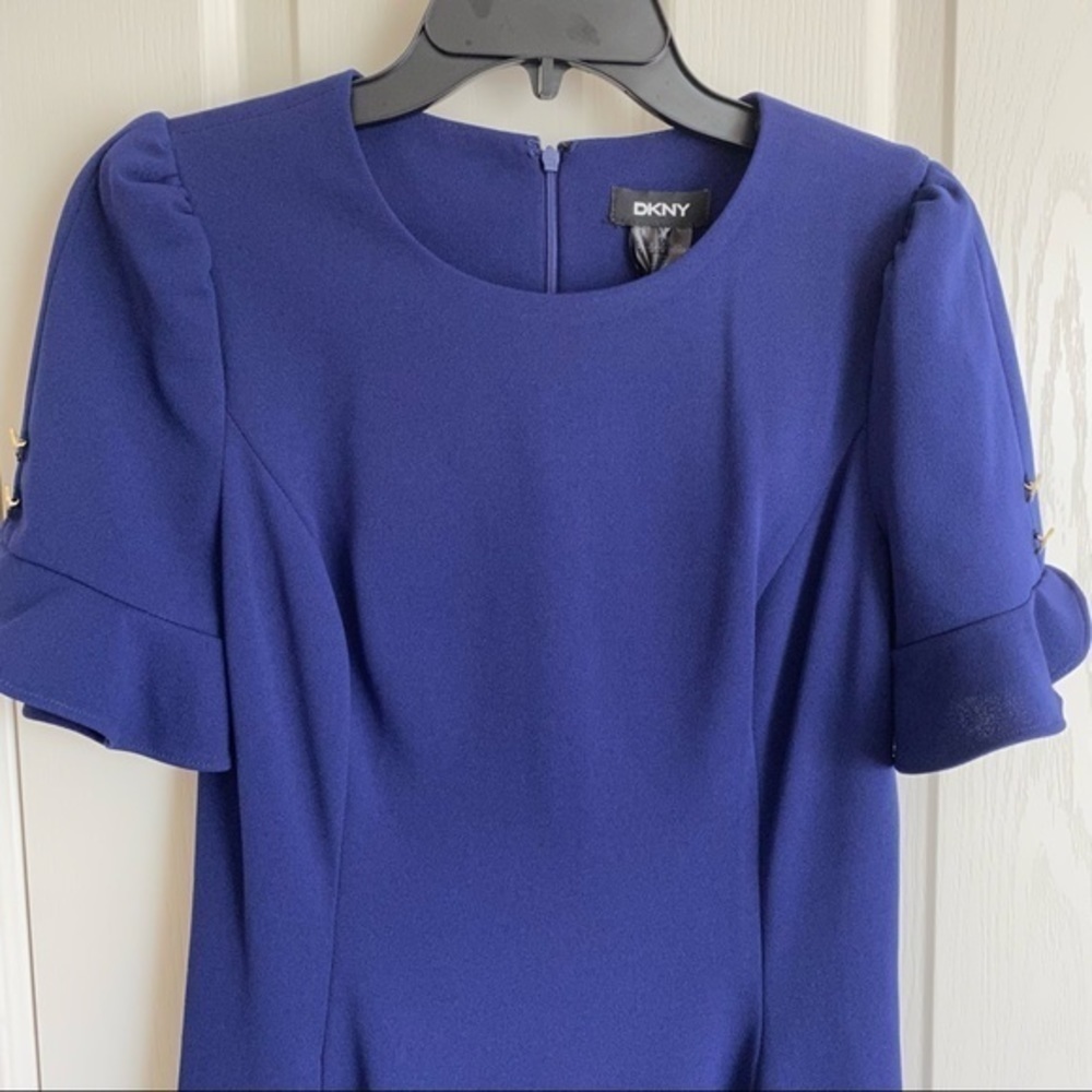 DKNY Button Sleeve Flounce Fit & Flare Dress in Blue Size 4 - Picture 7 of 14